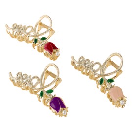 Flower Metal Hair Clips 3 Pcs Large Rose Hair Claw Clips for Women Cute NonSlip Hair Barrettes for Long Thick Thin Curly Hair