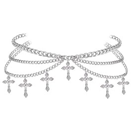 Goth Waist Chain Belt Gothic Punk Grunge Accessories Cute Fashion Metal Belts for Women (Silver Cross)