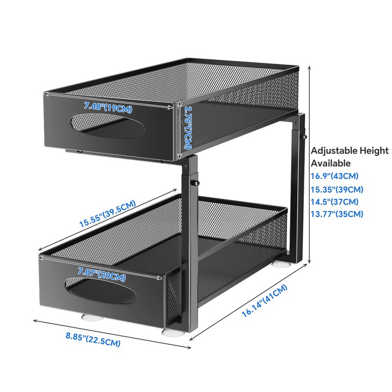 Under Sink Organizer, 2 Tier Pull out Cabinet Organizer Baskets