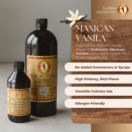 Pure Dark Mexican Vanilla Extract Gluten-Free Vanilla for Baking, Cakes, Cookies, Desserts & Beverages (240ml (8.12 fl oz))