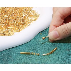 PPhtony Mixed Craft Beads 1000Pcs/20g Glass Seed Beads Tube Beads Bugle Beads 1.5-4.5mm Small Loose Spacer Beads for DIY Bracelets Necklace Earring Jewelry Making (Gold)