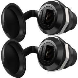 Greluma 2 PCS RJ45 Cat5/5e/6 8P8C Panel Mount Coupler Ethernet LAN RJ45 Female to Female Connector Adapter with Waterproof Dust Cover