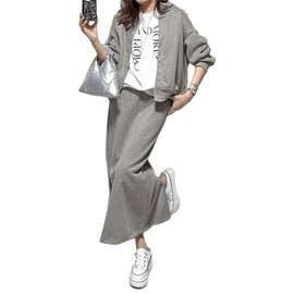 YUANYUAN 2-piece Set, Women's, Outerwear & Long Skirt, Top and Bottom Setup, Skirt Suit, Spring Clothes, Autumn Clothes, Summer Clothes, Jacket, Straight Back Slit, Solid, Casual, Loose, Simple, Adult