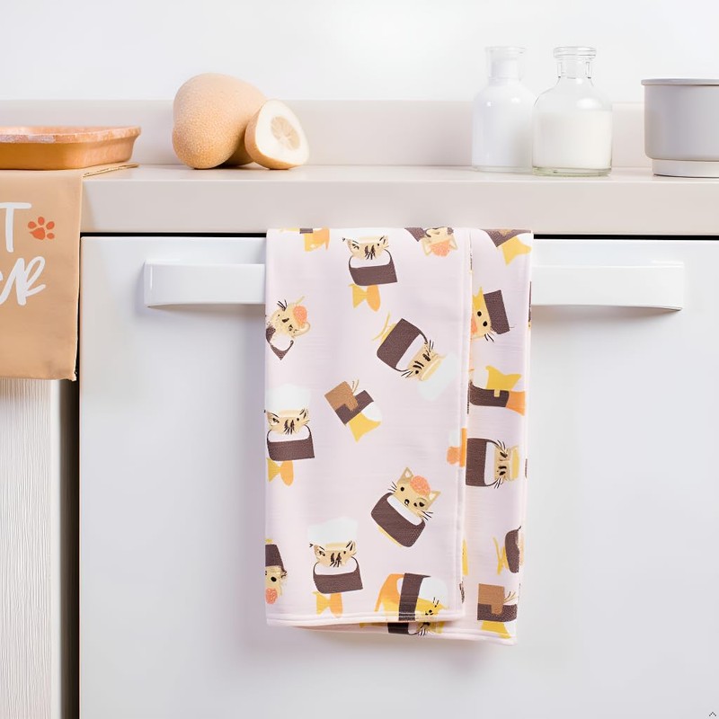 Pearhead Cat Lover Tea Towels Set of 2, Cotton Kitchen