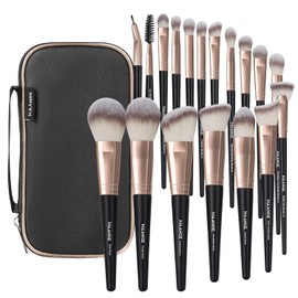 MAANGE Brochas de Maquillaje con Estuche 18 Piezas Set de Brochas para Maquillaje Profesional Juego de Brochas Kabuki Sintético Premium Sombra de Ojos en Polvo para Base de Maquillaje (Oro negro)