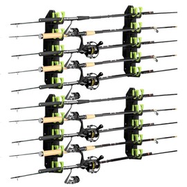 Hikeen Fishing Rod Holders, Fishing Pole Holders for Garage, Wall or Ceiling Mounted Fishing Rod Rack Holds 10 Rods - Style: Green 2 pack