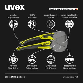 Uvex pheos nxt - premium safety glasses - anti-fog interior, extremely scratch-resistant and chemical resistant exterior - anthracite/lime, tinted - one size
