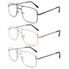 Newbee Fashion 3 Pairs Square Aviator Classic Metal Frame Reading