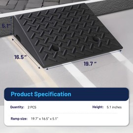 Rubber Curb Ramp, 5" Rise Height 2 Pack, Heavy-Duty 4 T Capacity Threshold Ramps, 19.7" L x 16.5" W Driveway Ramps for Cars, Wheelchairs, Bikes, Motorcycles
