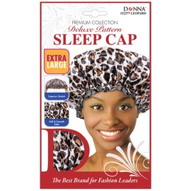 DONNA Deluxe Pattern Sleep Cap Hair Sleep Shower Cap Bonnet Bonnet for Sleeping Hat WHITE LEOPARD