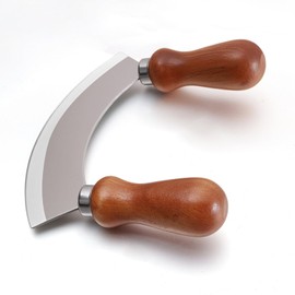 5.4 Inch Stainless Steel Mezzaluna Knife - Salad Chopper Rocker Pizza Cutter Rocker Knife Curved Blade Sharp Blade Double Acacia Wood Handle Fruit Vegetable Mincing (5.4 Inch Silver)