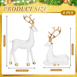 Wenqik 8 Pcs Christmas Reindeer Figurines Deer Christmas Decor Xmas Sitting Standing Deer Statues Rustic Small Reindeer Sculpture for Home Living Room Cabinet Table Indoor Decoration Gift(White)