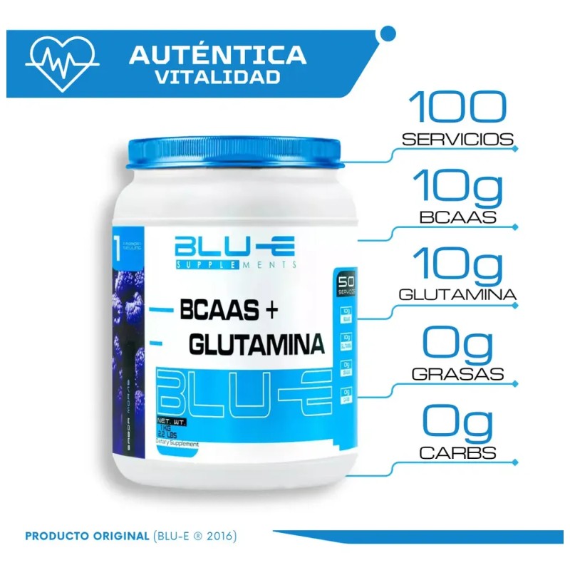Blu-e Supplements BCAA'S + Glutamin Fórmula 0% Carbohidratos y Grasas