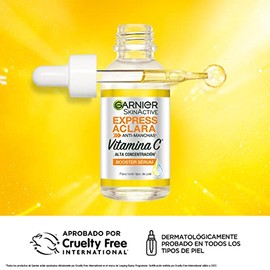 Garnier Express Aclara Sérum Facial con Vitamina C + Niacinamida Anti Manchas, Hidrata, Ilumina, Unifica el Tono y Reduce las Manchas Oscuras, Dejando
