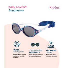Kiddus Baby Comfort Polarised Sunglasses for Boys and Girls / Age 6 Months and Above / UV400 Sun Filter / Adjustable Elasticated Strap / Flexible, Safe, Comfortable and Impact-Resistant / Case Included -