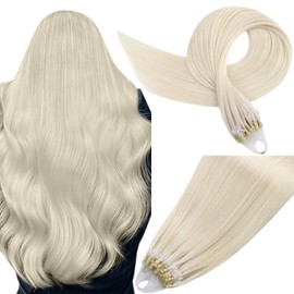 Easyouth Micro Loop Hair Extensions Real Human Hair Blonde Micro Link Human Hair Extensions White Blonde Micro Beads Hair Extensions Real Hair 20 Inch 50g 1g/Strand
