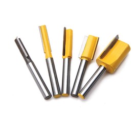 Two Flute Straight Router Bits， 5PCS 1/4" Shank Straight & Dado Router Bit Set for Woodworking Groove Chisel bits -1/4", 3/8", 1/2", 5/8", 3/4"