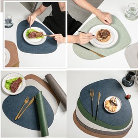 Faux Leather Placemats and Coasters, Washable Double-Sided Non-Slip Round Place Mats, Leather Look Place Mats, Plate Coasters, Insulation Protects the Table (Khaki)