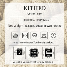 KITHED Cotton Yarn，10.5oz，526yard，3 Pack ，Soft Yarn for Crocheting and Knitting (51 White Beige)