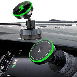 UOEPOWA 360° Rotating Vacuum Suction Phone Holder, 15W Charge Magnetic Car Mount with Suction Cup for Dashboard & Windshield for Phone & Tablet, Includes Magnetic Ring for Non Magnetic Device