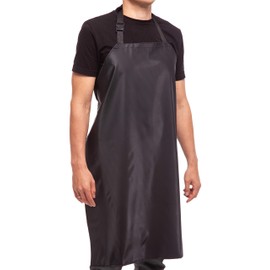 Aulett Home 35-in Waterproof Vinyl Apron - Heavy-Duty Black Butcher Apron for Dishwashing, Dog Grooming and Cleaning - Industrial Rubber Coated Kitchen Aprons - Black