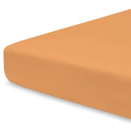 Pizuna Travel Cot Fitted Sheet 60 x 120 cm, Apricot Orange, 400 Thread Count 100% Long Staple Cotton Fitted Bed Sheet, Soft Sateen Weave Travel Cot Sheet with 15 cm Deep Pocket