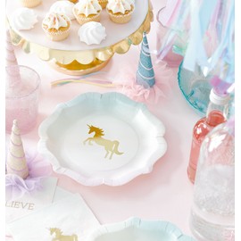 Talking Tables Unicorn Paper Plates Birthday Party Baby Shower, Disposable, Gold and Pastel Colours, Pack of 12, Width 24cm, 9", Unicornplate