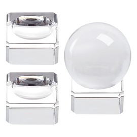 PH PandaHall 3pcs Crystal Ball Stand, Clear Sphere Holder Ball Stand Square Crystal Display Bases Glass Base for Display 40 mm to 90 mm Crystal Balls Golf Ball Marbles Art Home Decoration