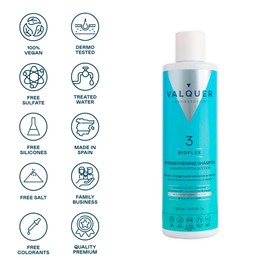 Valquer Bioplex Nº3 Hair Strengthening Shampoo. Revitalizes, Protects and Repairs Damaged Hair – Vegan Formula, Sulfate-Free - 300 ml