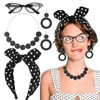 BETESSIN 4-Piece Rockabilly Accessories Women's 50s Costume Dress Accessory 60s Outfit Black Polka Dots Headband Glasses Necklace for 1950s Theme Party Retro Carnival Party