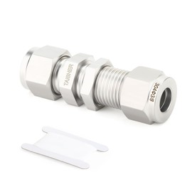 TAISHER 1PCS 304 Stainless Steel Thru-Bulk Bulkhead Compression Tube Pipe Fitting Connector, 3/8" Tube OD x 3/8" Tube OD Straight Adapter
