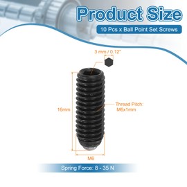 PATIKIL M6x16mm Ball Point Set Screws, 10 Pcs Carbon Steel Hex Socket Spring Plungers Grub Screw for Industrial Machine Home Furniture Workplaces, Black