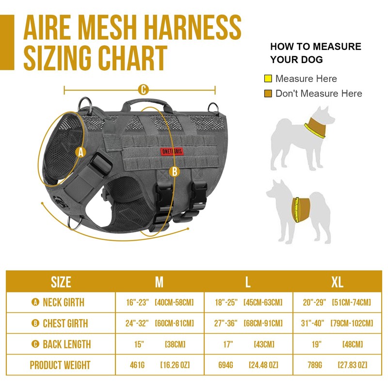 OneTigris AIRE Mesh Tactical Dog Harness,Summer Cool&Refreshing Mesh Design Service