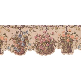 CONCORD WALLCOVERINGS ™ Wallpaper Border Floral Pattern Baskets, Die Cut Edge for Cottage Farmhouse Living Room, Beige Green Blue Yellow, 15 Feet by 10 Inches HRB4078