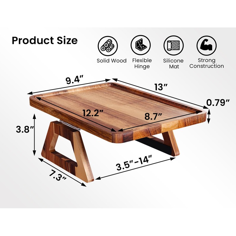 Danfoxer 2 Pack Acacia Wood Couch Arm Tray,Couch Tray,Folding Sofa