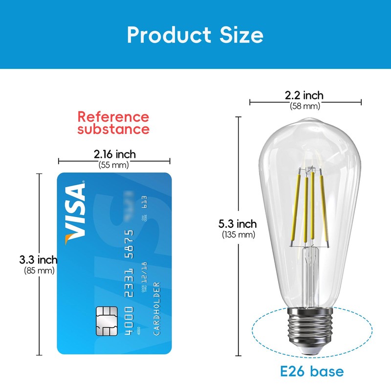 Jensense Edison Bulbs 6W E26 LED Bulb 60 Watt Equivalent,