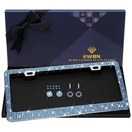Bling Rhinestone License Plate Frame for Women, Sparkly License Plate Frames| Stainless Steel Frames & Over 1200 pcs Finest 14 Facets Glass Crystals Premium Diamond(Light Blue)