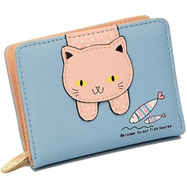 Queerelele Women's Cat Purse, Small Cat Decoration Purse, Women's Decoration Zip Wallet, Cute Purse Women's Small for Gifts, Girls, Women, Friends, Anniversary (Blue), blue, Casual