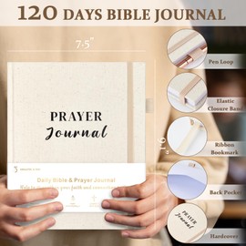5 MINUTES A DAY Daily Prayer Journal for Woman, Bible Study Notebook for Note Taking, Guide Devotional Journal, Christian Planner Gifts for Women & Men (7.5 x 9”,120 Days)-Beige