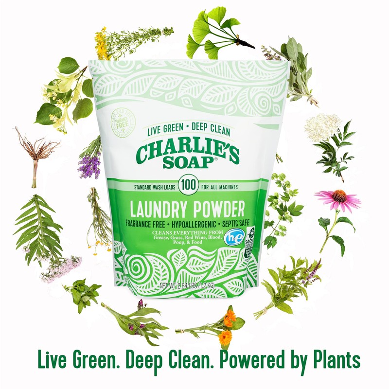 Charlie’s Soap Laundry Powder (100 Loads, 3 Pack) Hypoallergenic Deep