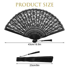 2 Pcs Folding Hand Fan, White Lace Vintage Retro Fabric Fans Hand Held Fan Chines/Spanish Foldable Fan for Men/Women Wedding Party Favor Performance Dance Home Decorations Festival Gift(Black)