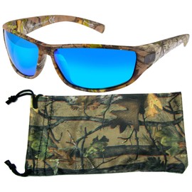 Hornz Brown Forest Camouflage Polarized Sunglasses for Men - WhiteTail - Free Matching Microfiber Pouch - Brown Camo Frame - Ice Blue Lens
