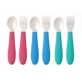 Elk and Friends Kids Silverware with Silicone Handle | Childrens Safe Flatware | Toddler Utensils | Baby Spoons + Forks | Stainless Steel Cutlery