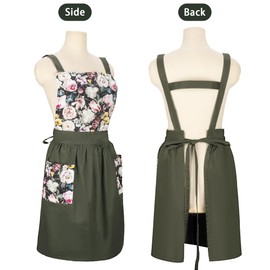 NEOVIVA Apron Dress for Women with Pockets, Gardening Cooking Apron for Women, Vintage Pinafore Apron for Baking, Kitchen, Pottery, Gifts