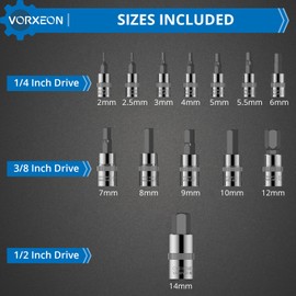 VORXEON 13Pcs Star Bit Socket Set T8-T70, 50BV30 CR-V Drive Socket and S2 Alloy Steel Bit with Storage Case, 3 Sizes 1/4 3/8 1/2 Inch