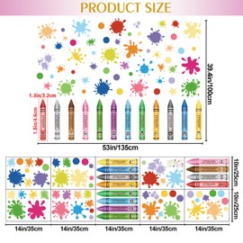 10 Sheets Creative Colorful Crayons Wall Decals Watercolor Ink Splash Dots Pens Wall Stickers DIY Removable Peel and Stick Nursery Wall Decor for Kids Baby Bedroom Classroom Playroom Decoration