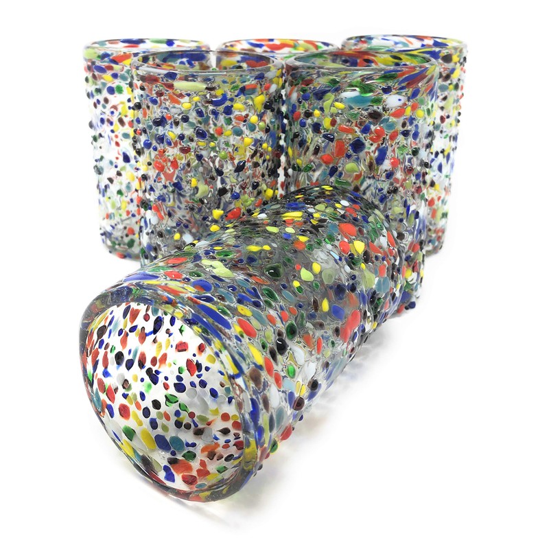 Hand Blown Mexican Drinking Glasses - Set of 6 Confetti