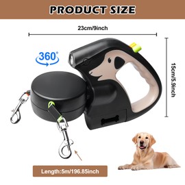 Retractable Dog Lead, 3 Metres, Double Retractable Dog Lead, Retractable Dog Lead, Dog Lead with Comfortable Ergonomic Handle, Extendable Dog Lead (Brown)