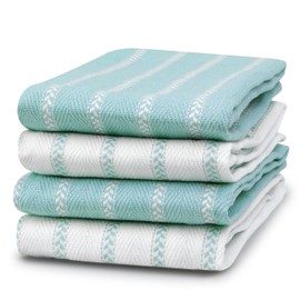 THREAD SPREAD Kitchen Towels Set - Pack of 4 Herringbone Pattern Cotton Dish Towels - 18”x 28” - Kitchen Hand Towels - Absorbent - Dish Towels for Kitchen - Quick Drying Kitchen Towels - Aqua