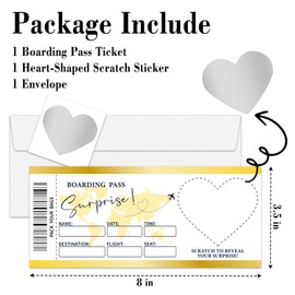Surprise Boarding Pass Ticket, Yellow Boarding Pass Gift Ticket, 1 Set DIY Scratch-Off Travel Tickets With Envelopes, Surprise Holiday Anniversary Trip Reveal Gifts Cards -06